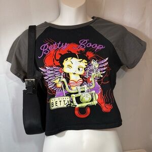 Betty Boop Women's Cropped Graphic Tee - Black and Gray